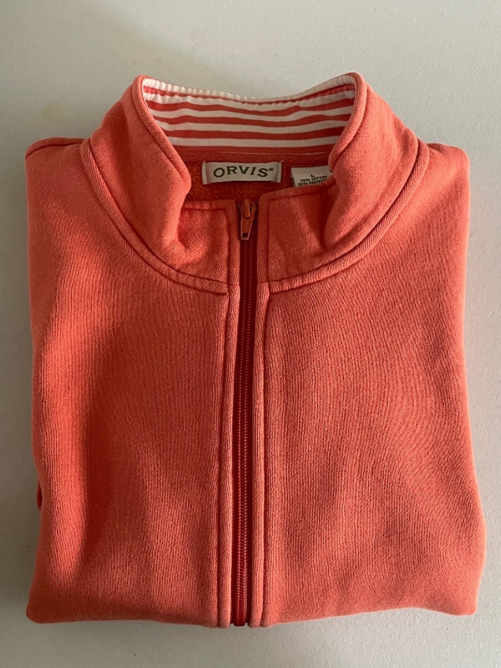 Orvis Zip Sweatshirt Jacket with Standup Collar & Stripe Accents Size L